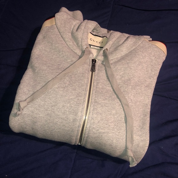 Gucci Other - Grey  Hooded Zip-up Sweatshirt With Gucci Stripe